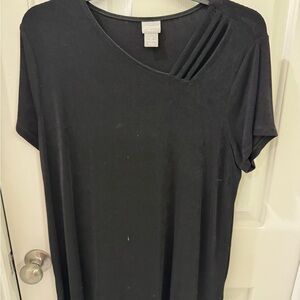 Chico's Black Short Sleeve V-Neck Top with Ladder Cutout Straps